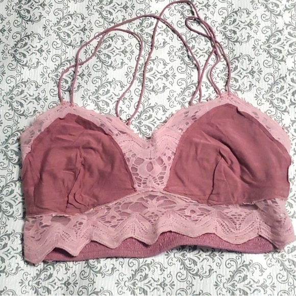 Free People Pink Adelle Lace Bralette Size Medium - Picture 2 of 5